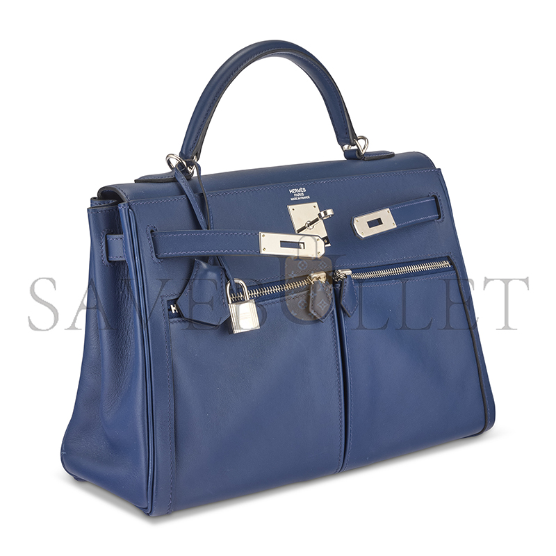 HERMÈS MASTER A BLEU DE MALTE SWIFT LEATHER KELLY LAKIS 32 WITH PALLADIUM HARDWARE (32*23*10cm) 